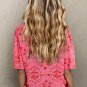 Rose Red Floral Print Wide Short Sleeve Loose Shirt