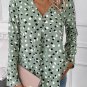 Green Polka Dot Print Button Front V Neck Blouse