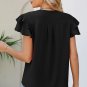 Black V Neck Ruffle Short Sleeve Blouse