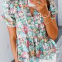 Multicolour Notched Neck Puff Short Sleeve Floral Blouse