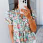 Multicolour Notched Neck Puff Short Sleeve Floral Blouse