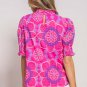 Rose Floral Print Frilled Neck Smocked Puff Sleeve Blouse