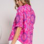 Rose Floral Print Frilled Neck Smocked Puff Sleeve Blouse
