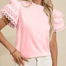 Light Pink Layered Ric Rac Cap Sleeve Frilled Neck Blouse
