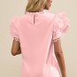 Light Pink Layered Ric Rac Cap Sleeve Frilled Neck Blouse
