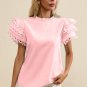 Light Pink Layered Ric Rac Cap Sleeve Frilled Neck Blouse