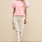 Light Pink Layered Ric Rac Cap Sleeve Frilled Neck Blouse