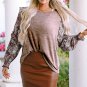 Pale Chestnut Ruffle Tiered Floral Sleeve Crew Neck Blouse