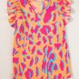 Orange Abstract Print V Neck Ruffled Sleeve Blouse
