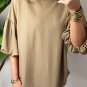 Light French Beige Solid Color Lantern Sleeve Drop Shoulder Blouse