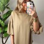Light French Beige Solid Color Lantern Sleeve Drop Shoulder Blouse