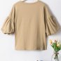 Light French Beige Solid Color Lantern Sleeve Drop Shoulder Blouse
