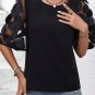 Black Contrast Applique Mesh Half Sleeve Blouse