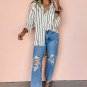 Black Stripe Chest Pocket Buttoned Oversized Shirt