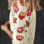Beige Floral Embroidered Ricrac Puff Sleeve Textured Blouse