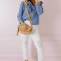 Dusk Blue Denim Ruffled Casual Top