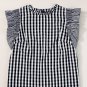 Black Checkered Ruffled Sleeve Frilled Neck Blouse