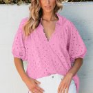 Bonbon Flower Embroidered Hollow out Puff Sleeve Blouse