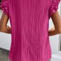 Rose Red Textured Ruffled Sleeve V Neck Top