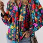 Green Floral Knot Split Neck Puff Sleeve Blouse