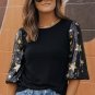 Black Star Sequin Splicing Half Sleeve Top