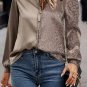 Light French Beige Contrast Half Leopard Jacquard Satin Blouse