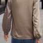 Light French Beige Contrast Half Leopard Jacquard Satin Blouse