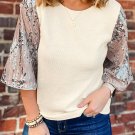 White Sequined Bell Sleeve Round Neck Blouse