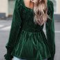 Blackish Green Smocked Ribbed Velvet Babydoll Top