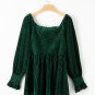 Blackish Green Smocked Ribbed Velvet Babydoll Top