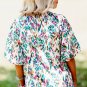 Light Blue Abstract Print Puff Sleeve Mock Neck Blouse