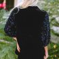 Black Sequin Puff Sleeve Buttoned Velvet Peplum Shirt