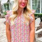 Multicolour Chevron Print Ruffled Sleeve Blouse