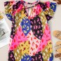 Rose Leopard Flutter Sleeve V Neck Crinkled Blouse