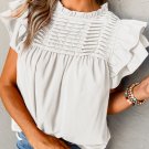 White Smocked Ruffle Sleeve Blouse