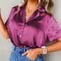 Rose Red Fold Cuffs Short Sleeve Satin Shirt