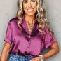 Rose Red Fold Cuffs Short Sleeve Satin Shirt