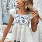 White Embroidered Bust Square Neck Peplum Blouse