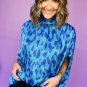 Blue Animal Printed Mock Neck Detail Caftan Top