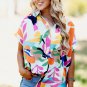 Multicolour Abstract Leafy Print Short Sleeve Shirt