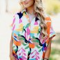 Multicolour Abstract Leafy Print Short Sleeve Shirt