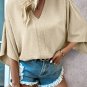 Parchment Solid V Neck Wide Sleeve Crinkled Blouse