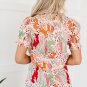 Pink Floral Print Button Frilled Short Sleeve Blouse