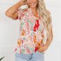 Pink Floral Print Button Frilled Short Sleeve Blouse