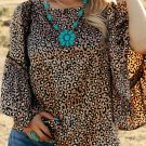 Chestnut Leopard Print Ruffle Wide Sleeve Blouse