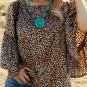 Chestnut Leopard Print Ruffle Wide Sleeve Blouse