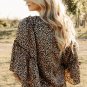 Chestnut Leopard Print Ruffle Wide Sleeve Blouse