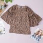 Chestnut Leopard Print Ruffle Wide Sleeve Blouse