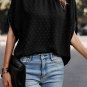 Black Swiss Dot Mock Neck Batwing Sleeve Blouse