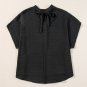 Black Swiss Dot Mock Neck Batwing Sleeve Blouse